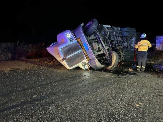 A B Triple on its side following a late night crash at the border (Photo: Facebook)