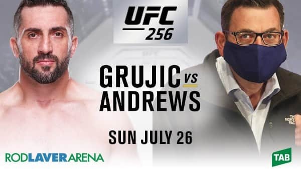 A mocked up UFC fight card Vik Grujic used to call out Daniel Andrews.