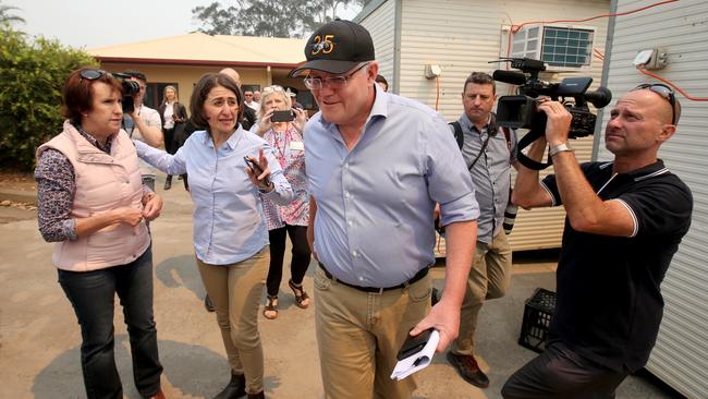 Prime Minister Scott Morrison and NSW Premier Gladys Berejiklian visit the Fire Control Centre at Wauchope on the NSW mid north coast. Picture: Nathan Edwards.