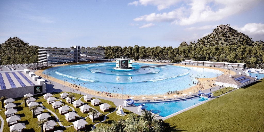 Surf Lakes provided the latest artist's impression of a state-of-the-art wave pool. Picture: Surf Lakes