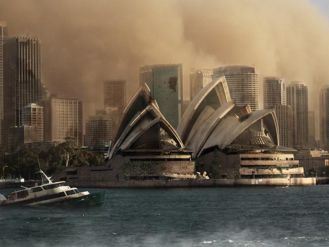 How the iconic Sydney Opera House landmark may look after an apocalypse. Picture: DesignCrowd.com.au