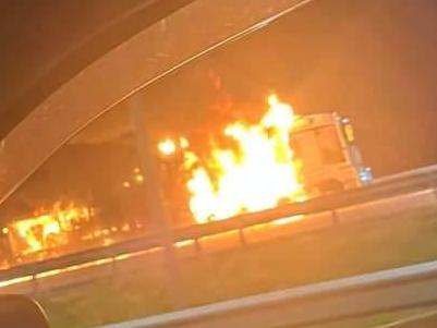 The fiery crash on the Logan Motorway on Tuesday night (Facebook image)