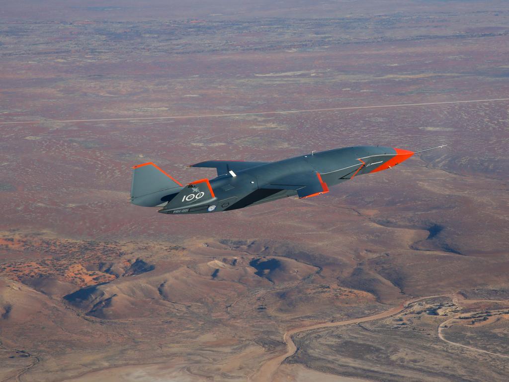 MQ-28A Ghost Bat pictured in flight during flight testing at Woomera, South Australia, 2021.