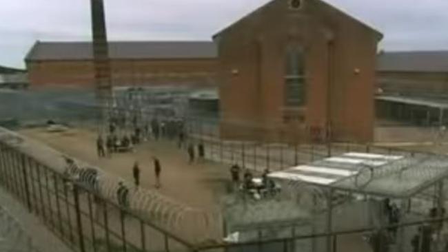 Prison yard at Goulburn Main (above) where Hughes was assaulted by other prisoners.