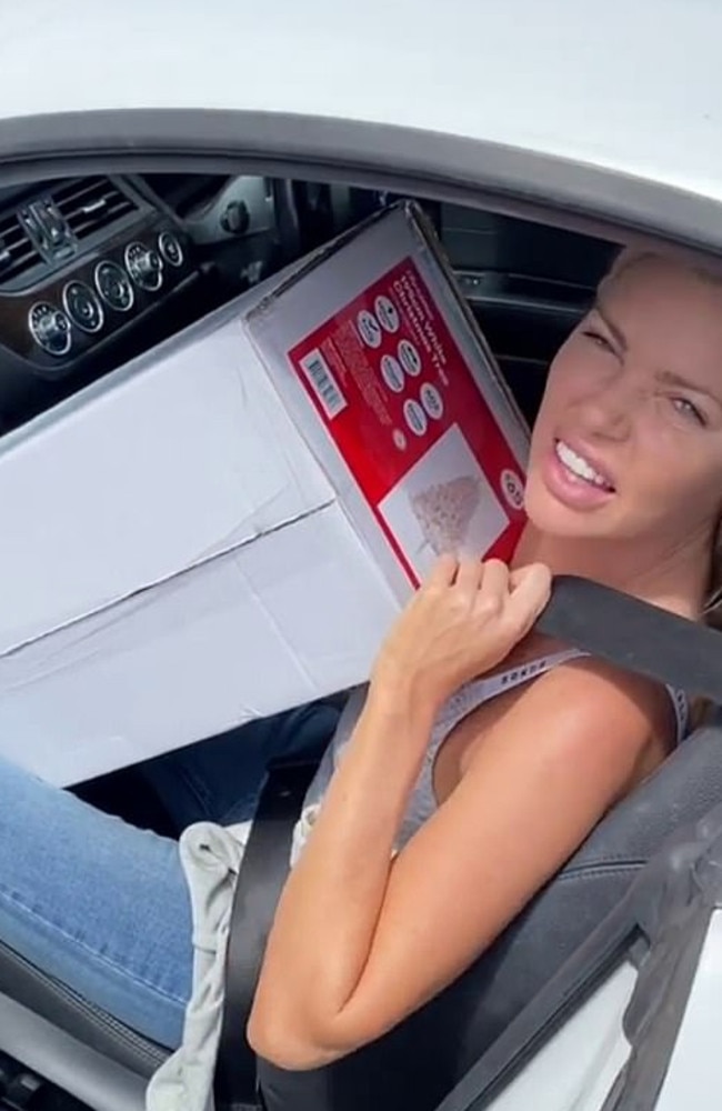 Sophie Monk in the car with her new Christmas tree from Big W. Picture: Instagram/SophieMonk