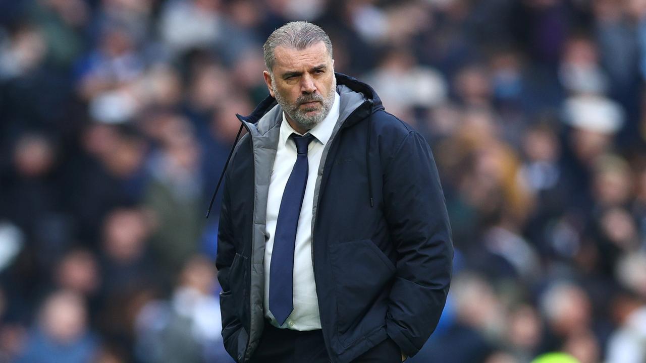 LONDON, ENGLAND – APRIL 28: Ange Postecoglou, Manager of Tottenham Hotspur, looks dejected after the team's defeat during the Premier League match between Tottenham Hotspur and Arsenal FC at Tottenham Hotspur Stadium on April 28, 2024 in London, England. (Photo by Clive Rose/Getty Images)