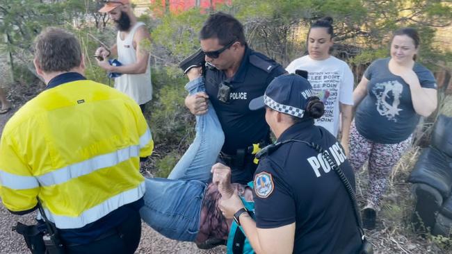 Binybara Camp protesters were removed from the Lee Point development site as land clearing begins on Tuesday, April 30. Picture: Zizi Averill