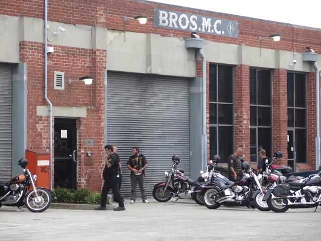 Police outside the Bros outlaw motorcycle gang clubhouse in Campbell Street, Yarraville. Picture: Tony Gough