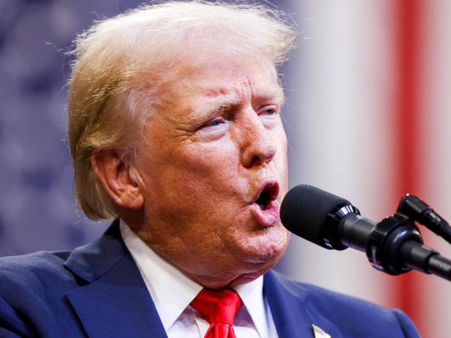 BOZEMAN, MONTANA - AUGUST 09: Republican presidential nominee, former U.S. President Donald Trump speaks at a rally at the Brick Breeden Fieldhouse at Montana State University on August 9, 2024 in Bozeman, Montana.   Michael Ciaglo/Getty Images/AFP (Photo by Michael Ciaglo / GETTY IMAGES NORTH AMERICA / Getty Images via AFP)