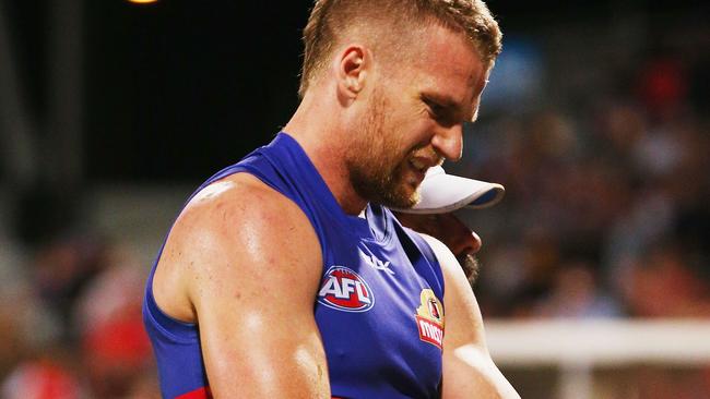 Jake Stringer injured his shoulder in the win over Gold Coast. Picture: Getty