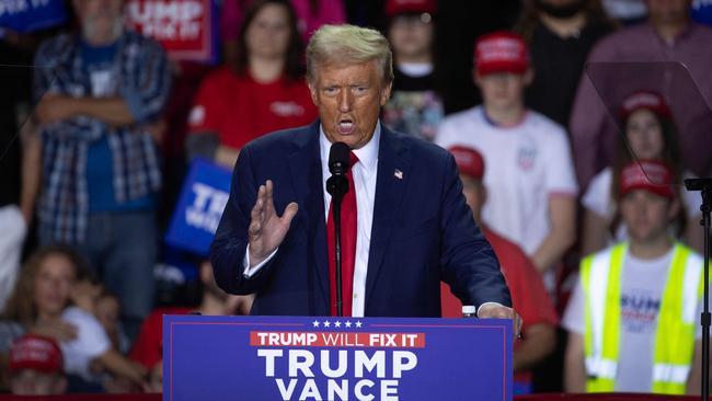 Former US president and Republican presidential nominee Donald Trump speaks at a rally in Grand Rapids, Michigan. Picture: Getty Images