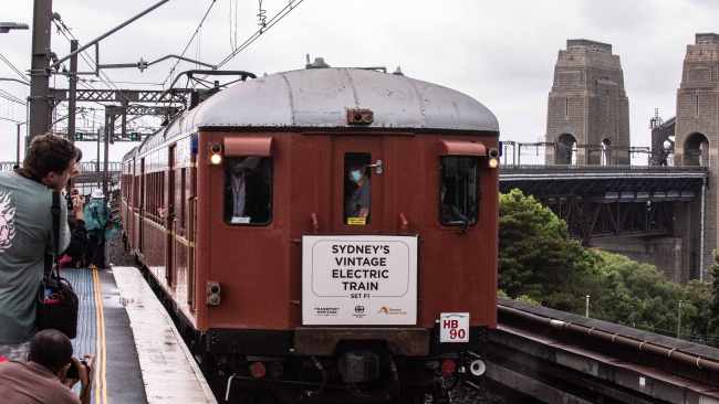 Celebrations to mark the Sydney Harbour Bridge's 90th birthday on Saturday included vintage train rides. Picture: NCA NewsWire / Flavio Brancaleone