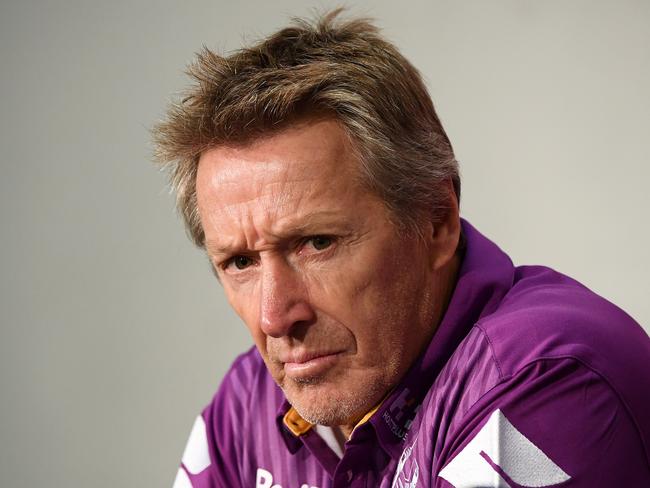 MELBOURNE, AUSTRALIA - MARCH 24: Craig Bellamy the coach of the Storm looks on during a Melbourne Storm NRL press conference at AAMI Park on March 24, 2020 in Melbourne, Australia. (Photo by Quinn Rooney/Getty Images)