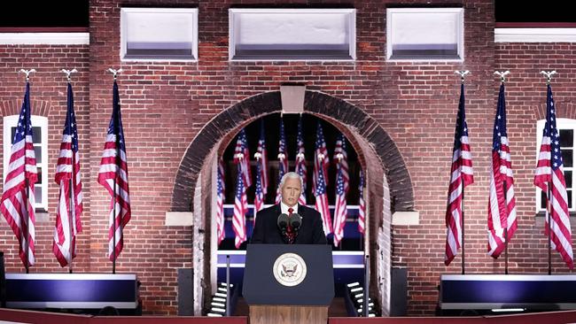 Mike Pence accepts the vice presidential nomination during the Republican National Convention from Fort McHenry National Monument. Picture: Drew Angerer/Getty Images