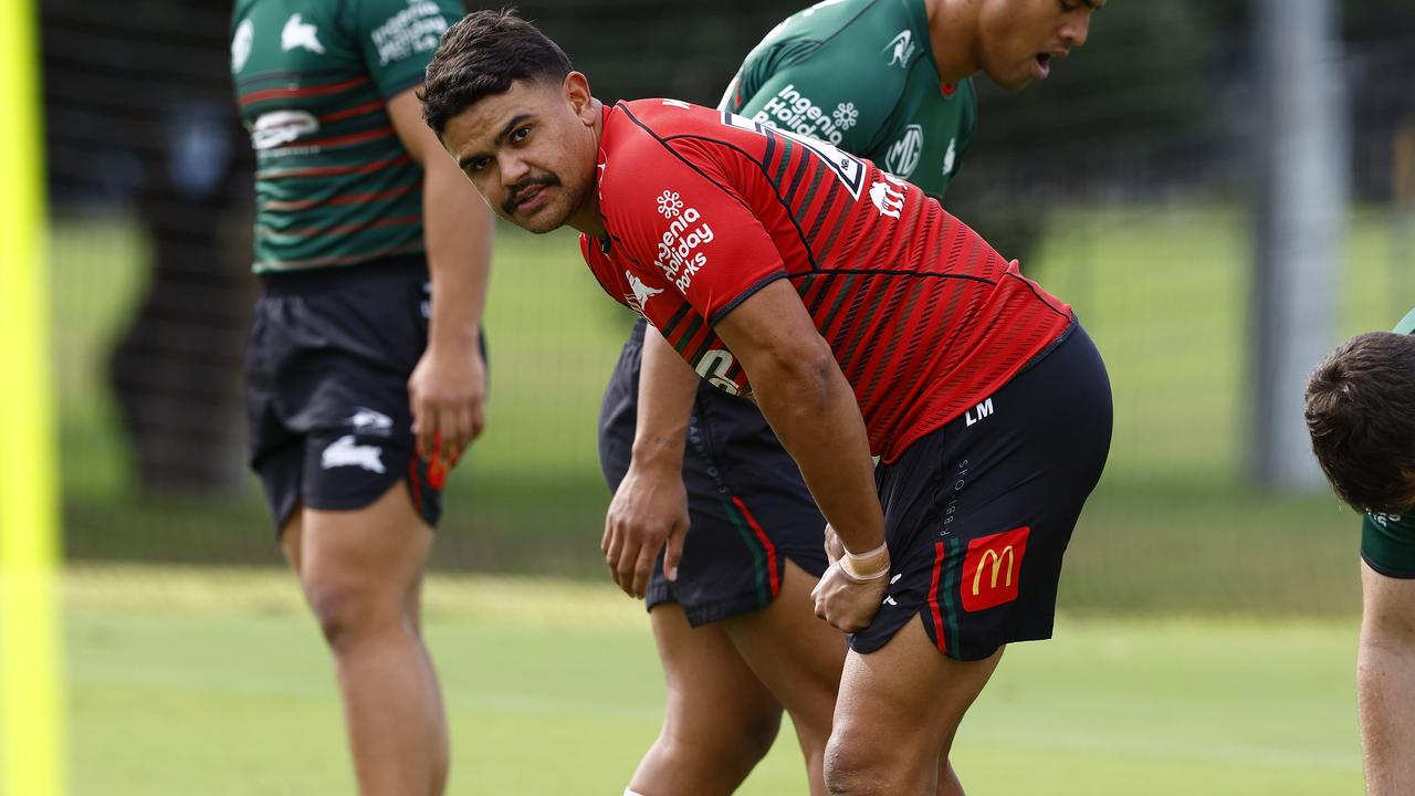 DAILY TELEGRAPH MARCH 18, 2024. Latrell Mitchell during Souths training at the Heffron Centre in Maroubra. Picture: Jonathan Ng
