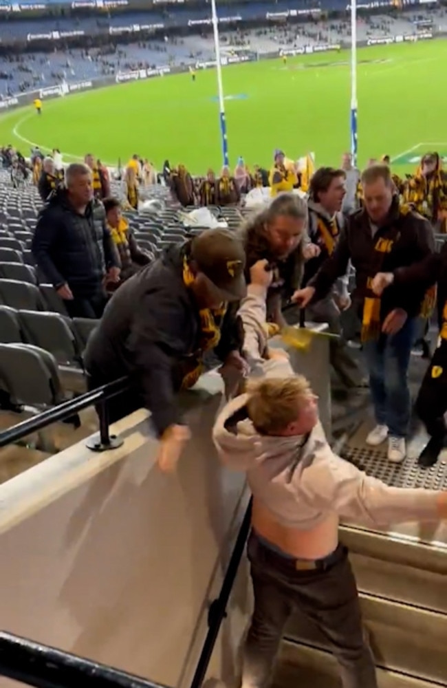 Footy fans brawled at Friday night's MCG clash. Picture: Greg Briggs