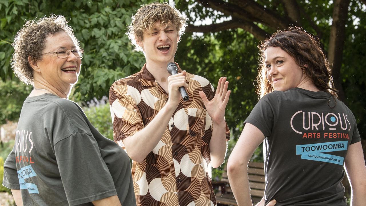 (from left) Ruth Atkinson, festival director, Ben Beamish, performer and Jamie Galley, producer at the launch of the Curious Arts Festival. Wednesday, February 23, 2022. Picture: Nev Madsen.