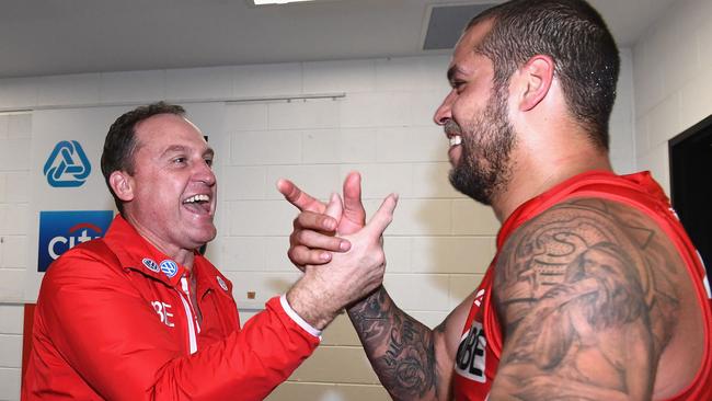 John Longmire and Lance Franklin have a great understanding. Picture: Getty Images 