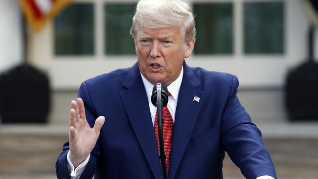 President Donald Trump speaks during a coronavirus briefing at the White House on Sunday. Picture: AP