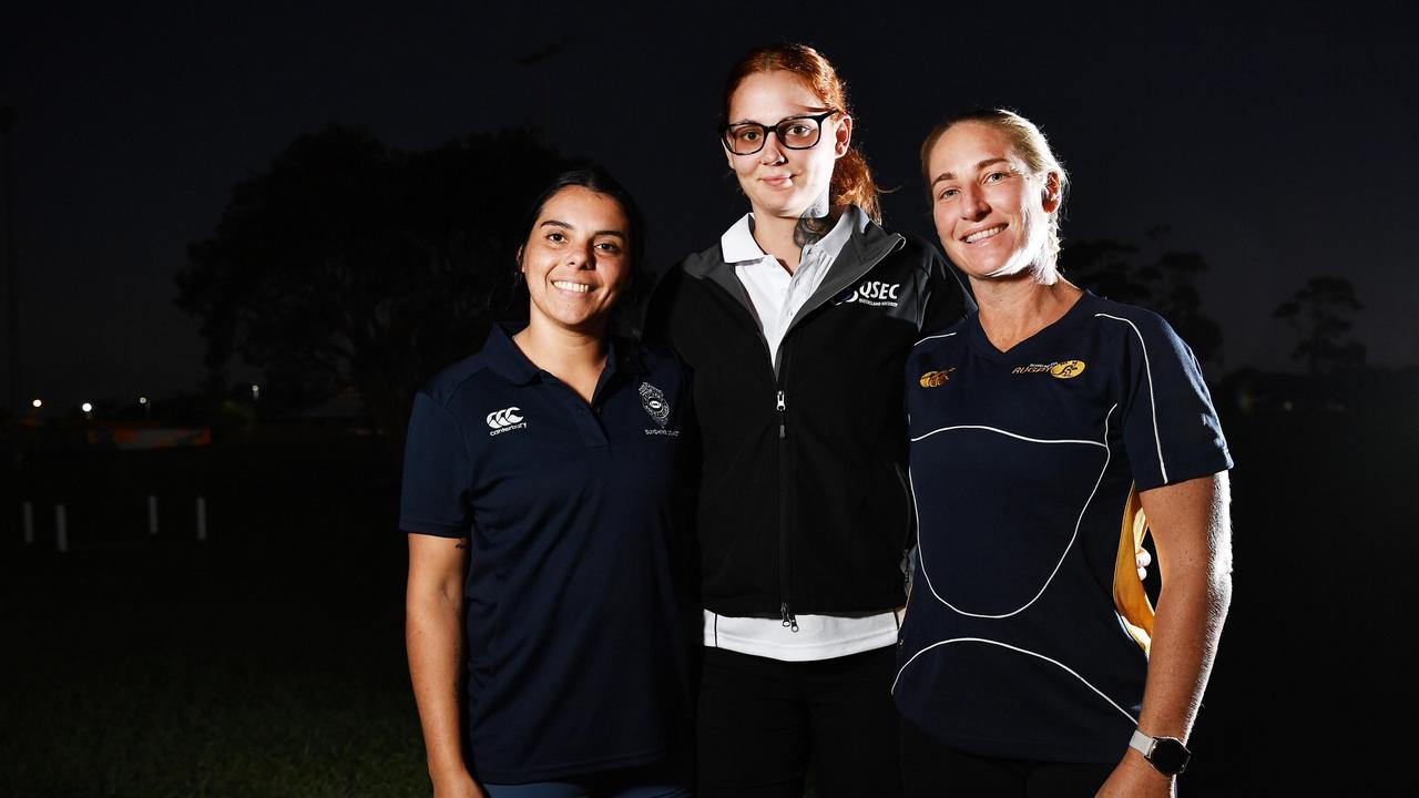 Sunshine Coast Brothers senior women's players Chloe Sobieralski, Krystal Hurst and Neala Milburn. Picture: Patrick Woods.