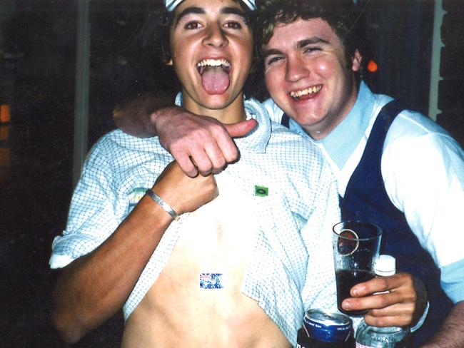 Nathan Garriock (left) was in his element at the party, taken just hours before his death.