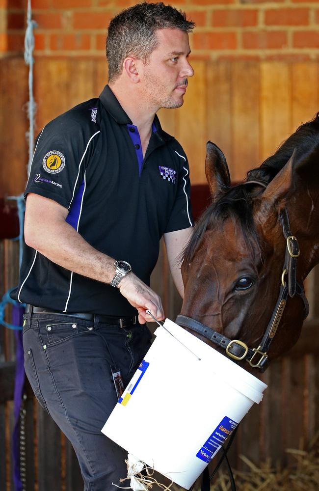 Strapper Umut Odem gives Winx a drink after her win. Picture: Colleen Petch