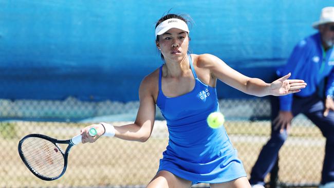 Lizette Cabrera competes in the International Tennis Federation (ITF) Cairns Tennis International semi final match at the Cairns International Tennis Centre. Picture: Brendan Radke