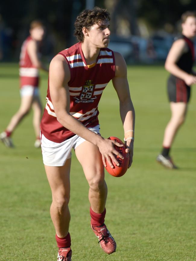 Prince Alfred rising star James Borlase in action in the round one college football match against Rostrevor. Picture: Naomi Jellicoe