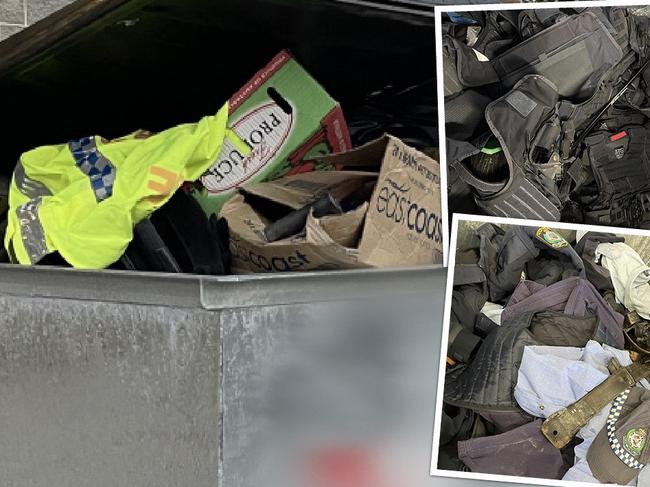 A skip bin crammed witgh police items