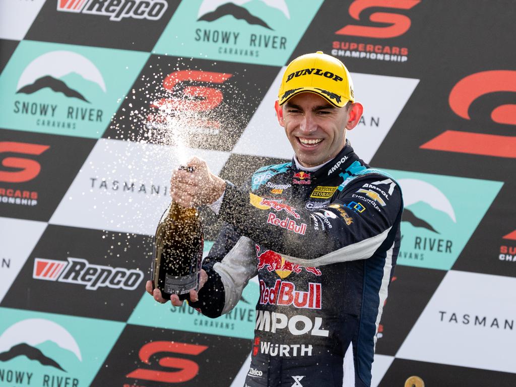 Broc Feeney celebrates on the podium. Picture: Getty Images