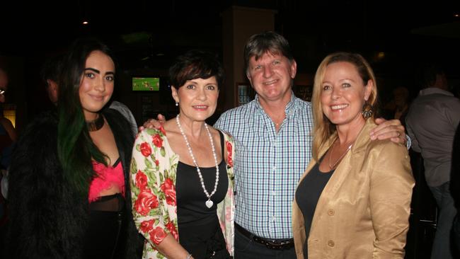 Jessica and Christine Bailey and Des and Karyn Davey attended Mark Bell's 20 year involvement with the Airlie Beach Hotel on Saturday night. Photo Aimee Vinci (13/03/2012)