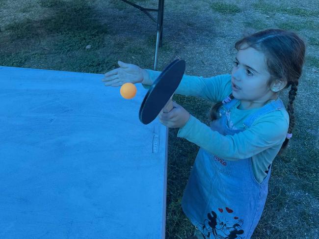 Millie plays table tennis at the Fraser Coast Flavours Festival at Seafront Oval on September 1, 2023.