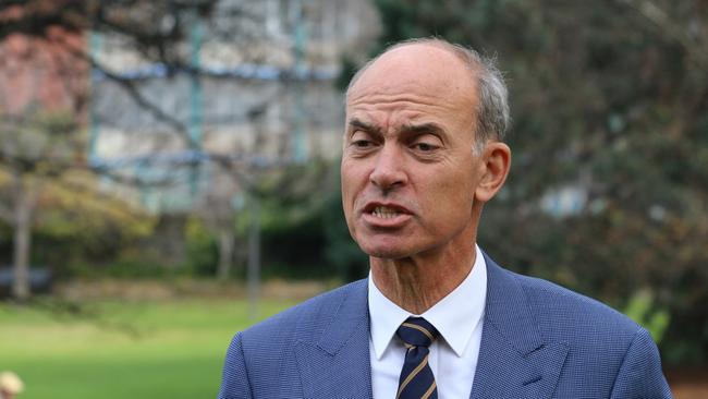 Energy Minister Guy Barnett speaks to the media in St David's Park in Hobart on Tuesday, June 22, 2021.