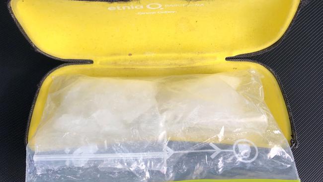 Some of the methamphetamine allegedly seized in a glasses case previously by detectives investigating illicit drug supply across Port Stephens. The probe led them to arrest Robbie Bews at Medowie on August 14, 2024. Picture: NSW Police.