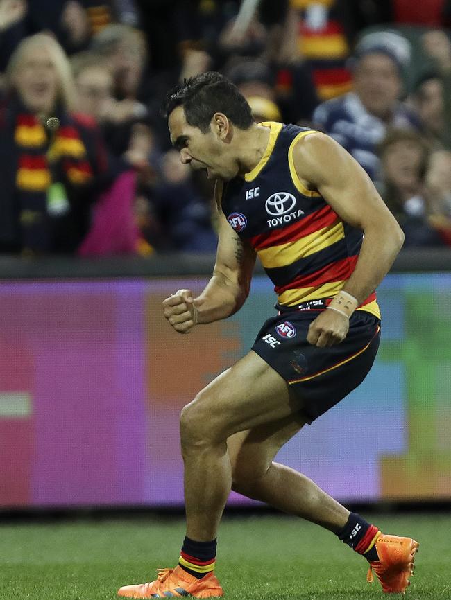 Eddie Betts celebrates his late goal in Showdown 45. Picture: SARAH REED