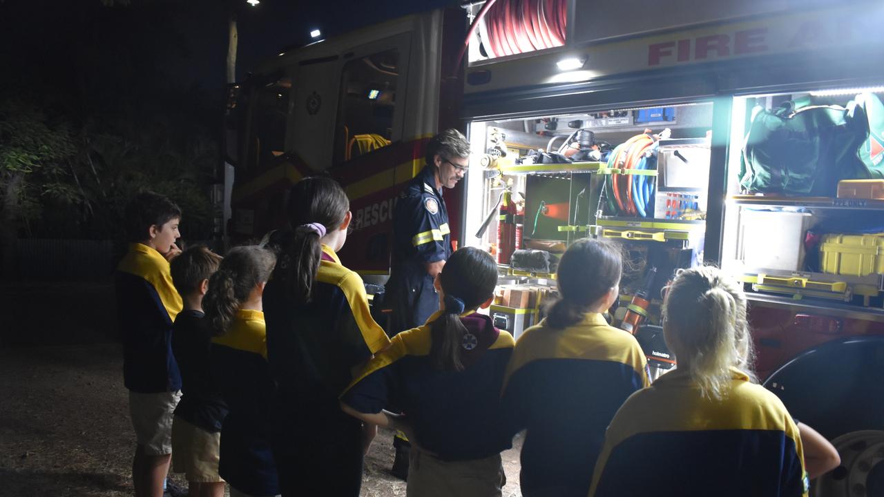 Rockhampton police officers and fire crews visited the Mount Archer Scout Group on Wednesday March 3, 2021. Photos: Vanessa Jarrett