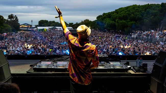 DJ Fisher plays onstage during the concert in the fan village after the second round of LIV Golf Adelaide at the Grange Golf Club in April 2024. Picture: Montana Pritchard/LIV Golf