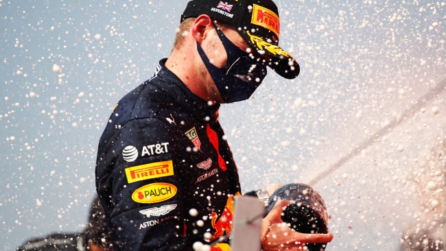 A refreshing shower for Max Verstappen.