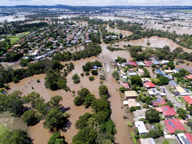 Locations on the south and south-western suburbs of Brisbane are seen flooded on March 01, 2022 in Brisbane, Australia. Over 15,000 are predicted to be flood-damaged after the Brisbane River peaked at 3.85 metres.