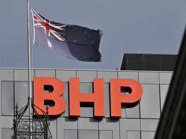 ADELAIDE, AUSTRALIA - NewsWire Photos APRIL 17, 2024: The old Adelaide GPO clock tower on the corner of King William St and Franklin St, now part of the Marriott hotel. With BHP signage. Picture: NCA NewsWire / Brenton Edwards