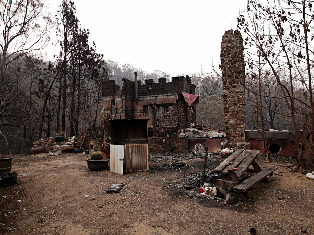 Fire devastated "castle" home in the small community of Wytaliba on the 13th of November 2019. Bushfires ripped through the small community of Wytaliba on the 9th of November 2019. Photographer: Adam Yip