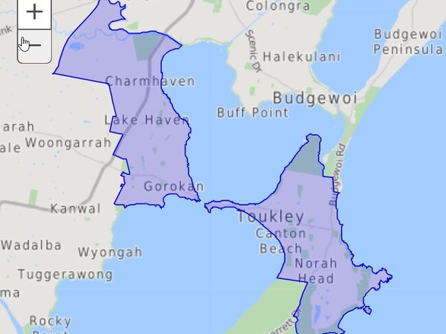 Central Coast 2263 postcode map. Picture: 2016 Census