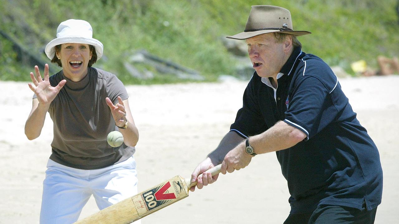 Peter Beattie with wife Heather on holidays at Mooloolaba in 2004.