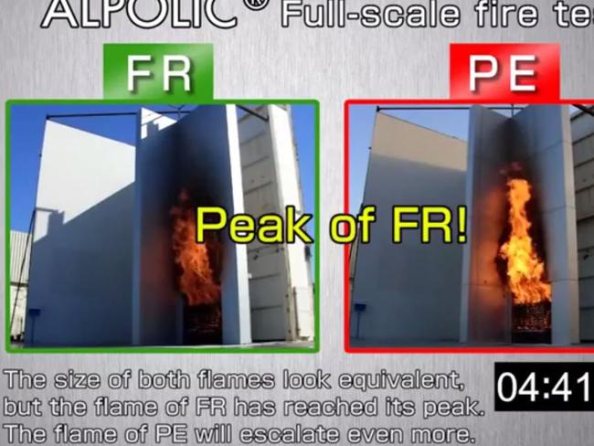 The difference between  combustible polyethylene (PE) and fire-retardant (FR) panels.