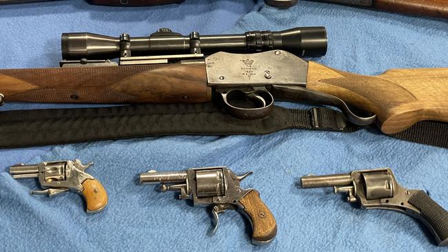 The firearms seized by police from former antique gun dealer Stuart Norton Woods, who was sentenced for firearms offences on December 13, 2021. Picture: Annie McCann.