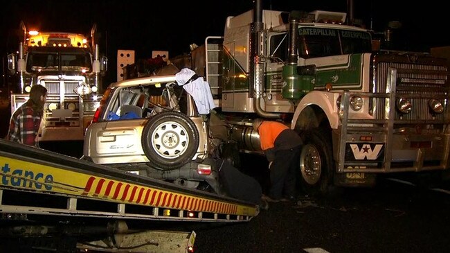 Four young women have been killed in a horror crash between a car and a truck near the Queensland-NSW border. Picture: 7News