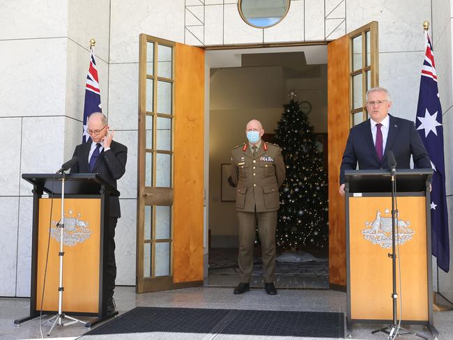 Prime Minister Scott Morrison during a press conference in Parliament House Canberra, after the National Cabinet meeting. Picture: NCA NewsWire / Gary Ramage