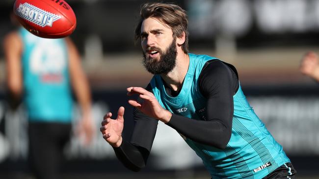 Justin Westhoff at Port Adelaide training. Picture: Calum Robertson