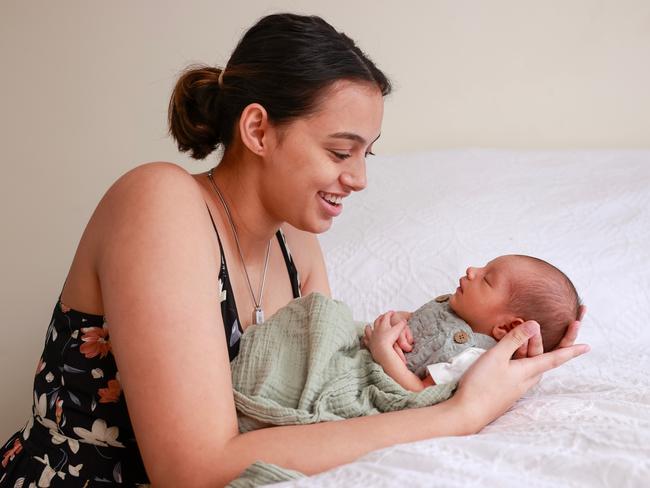 Taylor Piliae, 19, is learning to move on with her newborn son Jeziah-Rae Piliae-Faletolu. Picture: Justin Lloyd