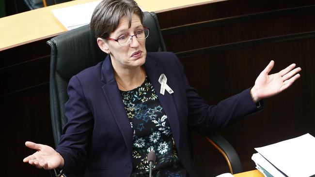 Greens Leader Cassy O’Connor in state parliament. Picture: KIM EISZELE